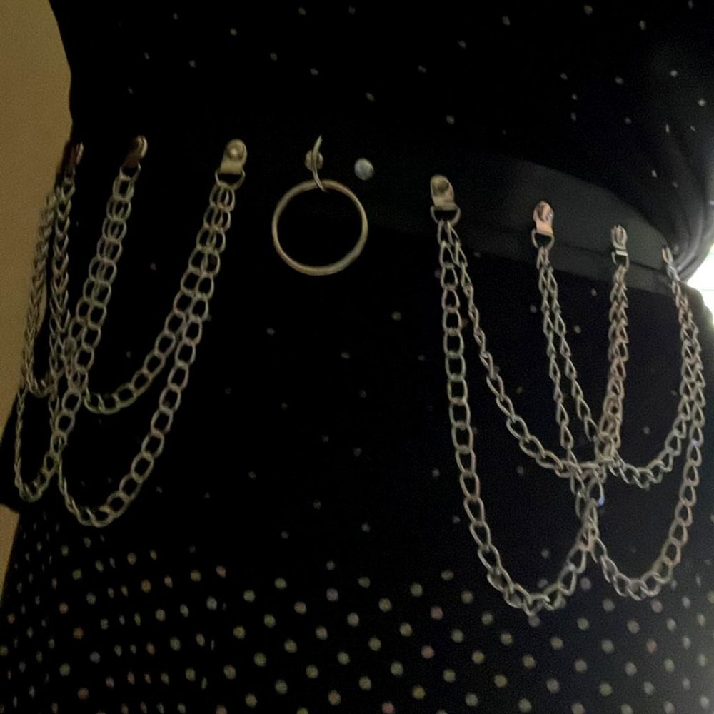 Women's Punk Gothic Black Leather Layered Chain Waist Belt Rave Belt